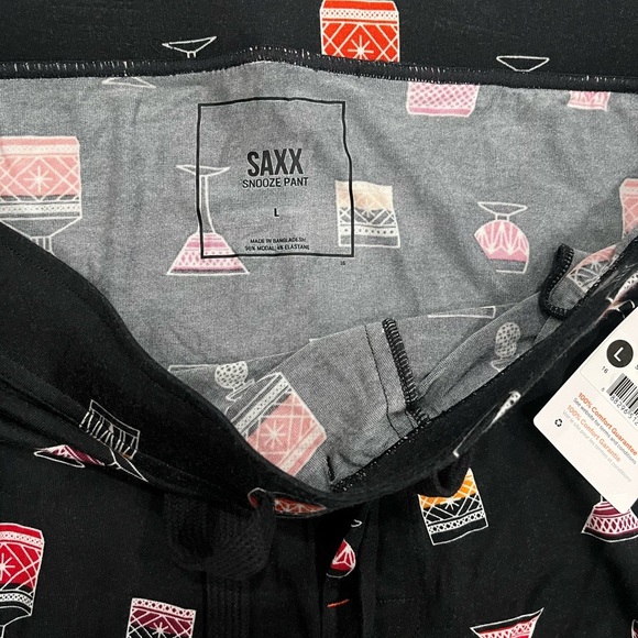 [L]Saxx Black Men's Graphic Print Snooze Pant Elastic Cuffs - Picture 5 of 7